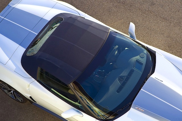 New for 2013, the Corvette 427 Convertible is the fastest and most-capable convertible in Corvetteâs history. Its heart is the 427-cubic-inch (7.0L) LS7 engine from the Corvette Z06. Rated at 505 horsepower (377 kW) and 470 lb.-ft. of torque (637 Nm), it is the most powerful engine ever installed in a production Corvette convertible. All 2013 Corvette models, including the 427 Convertible, will be available with a 60th Anniversary Package, featuring an Arctic White exterior with a Blue Diamond leather-wrapped interior with suede accents. Convertible models will have a blue top. An optional graphics package adds full-length racing stripes in Pearl Silver Blue, including a tonal stripe stitched into the convertible top, extending the graphic theme over the roof.